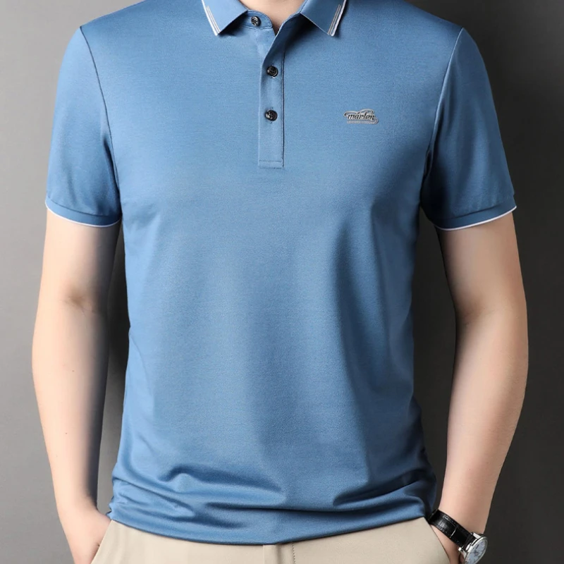

100% Mulberry Silk T Shirt for Men 2023 Summer Thin Men's Business POLO Shirt Versatile Short Sleeve Real Silk T-shirt Футболки