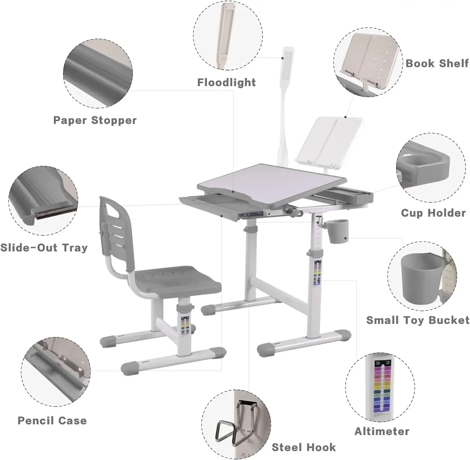 Kids Desk Chair Set, School Desk for  Art for Study for Kids with Adjustable Height, 40-Degree 4