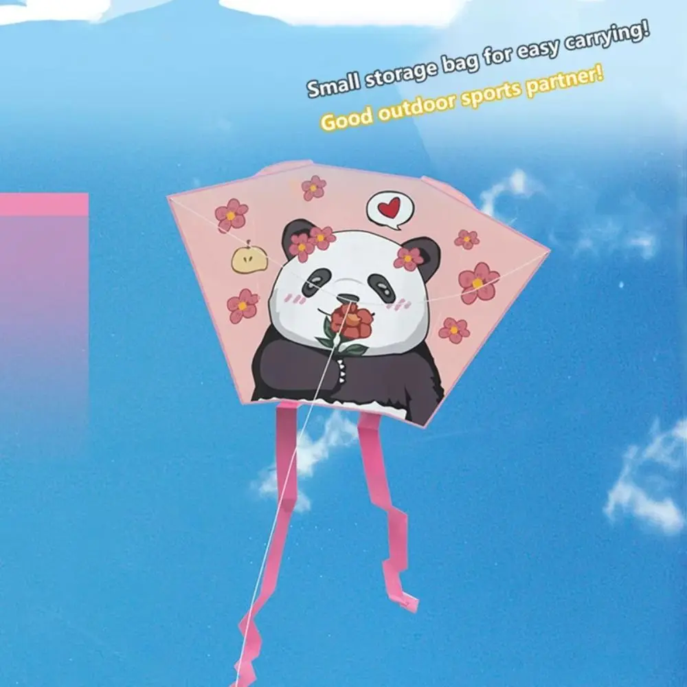 Frameless Spring Outing Pocket Kite Handheld Portable Cartoon Panda Wind Kites Animal 50 Meter Kite Line