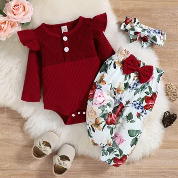 2023 New Baby Girl Clothes Set 6 12 18 24 Months Infant Girls Clothes Bow Pink Long Sleeve Romper+Pants Fashion Baby Outfits Set 5