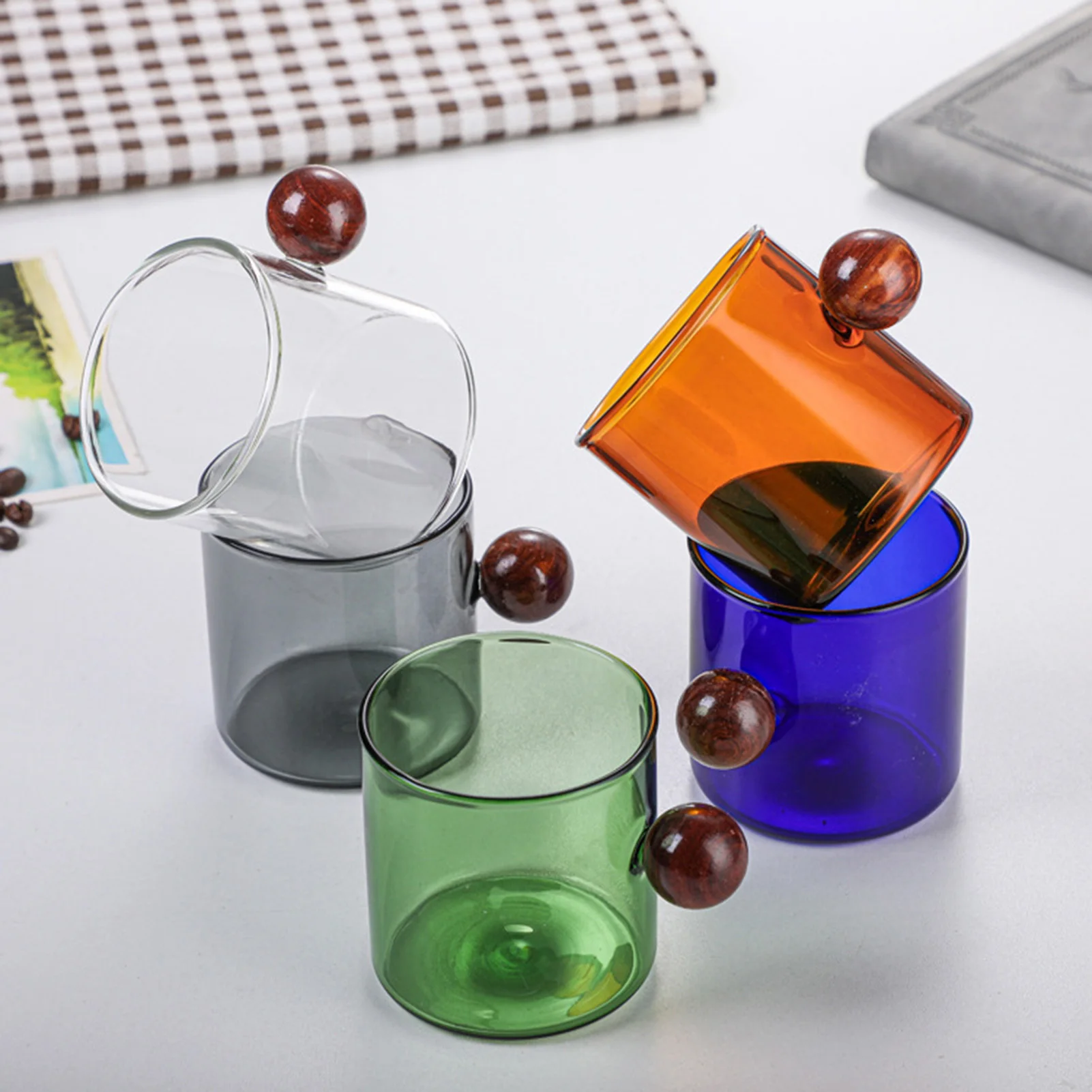 Colorful Glass Mug With Wooden Handle Reusable Heat-Resisting Wine Glasses Tea Mugs Milk Espresso Coffee Cup Kitchen Drinkware