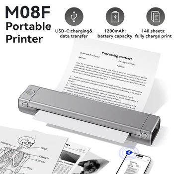 Phomemo M08F Portable A4 Paper Printer Tattoo Printer Thermal Paper Maker Mini Wireless Bluetooth Printer Compatible Phone&PC