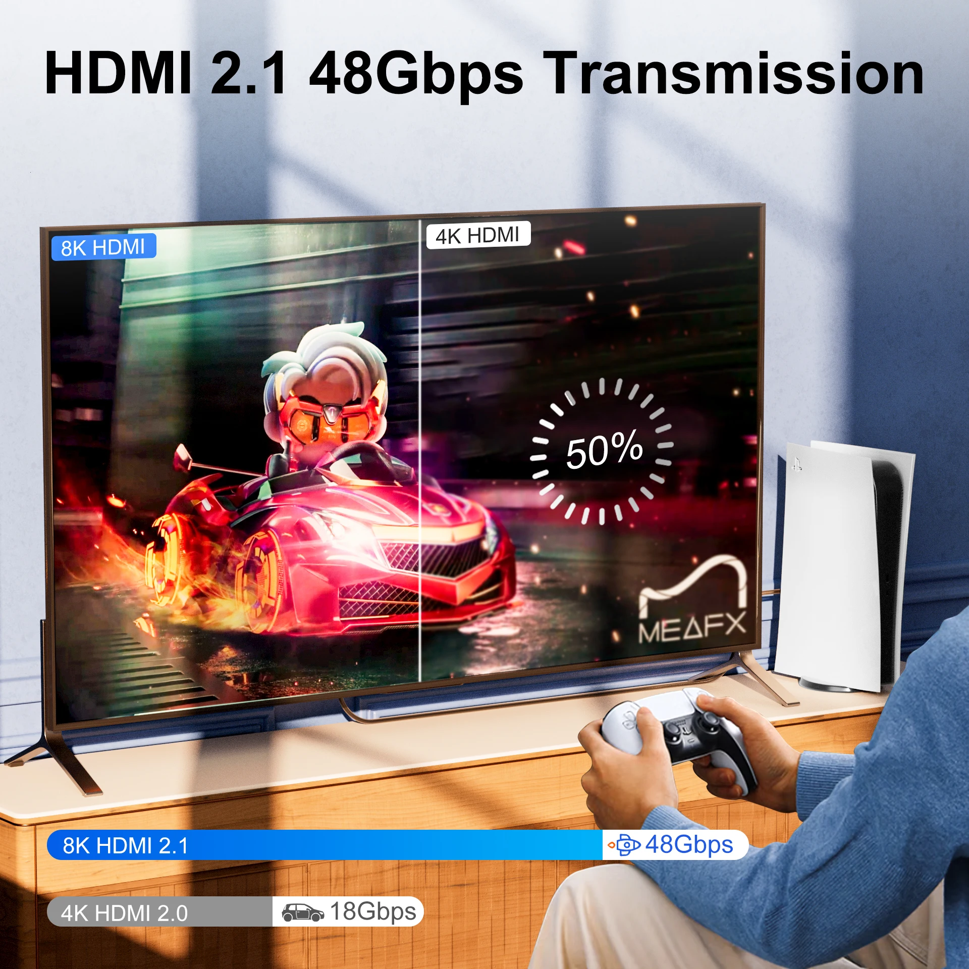 HDTV Ʈ  TV ڽ PS4 PS5   ̺, 8K HDMI 2.1 ȣȯ ̺, 8K 60Hz, 4K 120Hz HDR10 + HDCP eARC