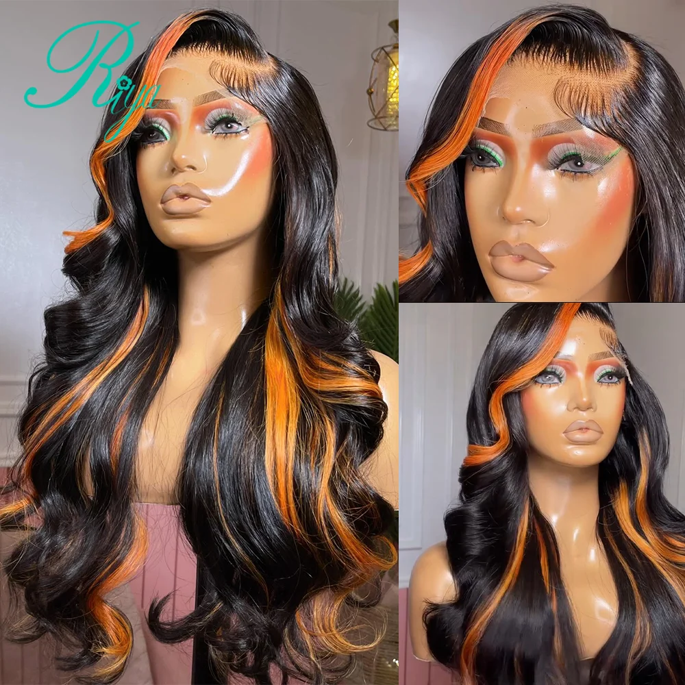 5x7 Lace Closure Wig Highlight Orange Color Wig Body Wave Glueless 34 Inch Human Hair Pre-cut Lace 360 Full