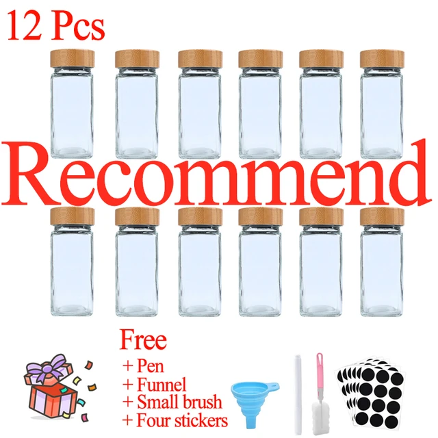 12pcs Glass Spice Jars With Bamboo Lid Spice Seasoning Containers Salt  Pepper Shakers Home Organizer Kitchen Spice Jar Set - Storage Bottles & Jars  - AliExpress