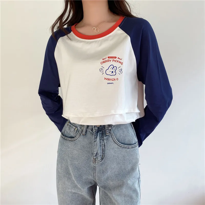 Long Sleeve Colorblock Flip Open Nursing T-Shirt Printed On The Back Leisure Spring Breastfeeding Clothes Pregnant Wear 2206