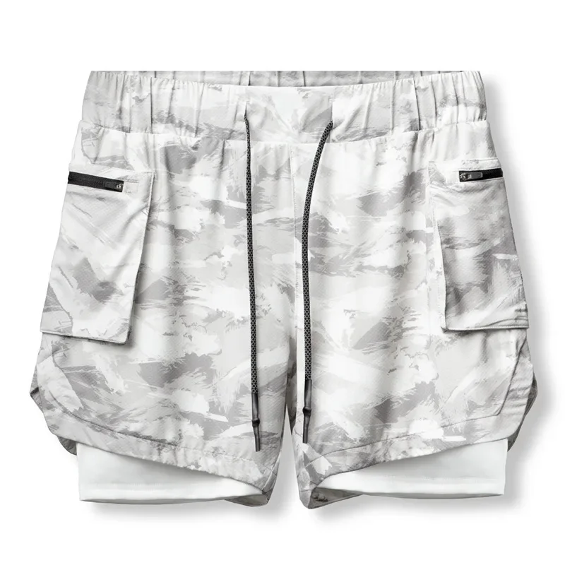 Men's American Style Fitness Sports Shorts Quick Dry Breathable Loose Double Layer Inner Pad Anti Exposures Outdoor Running Bask