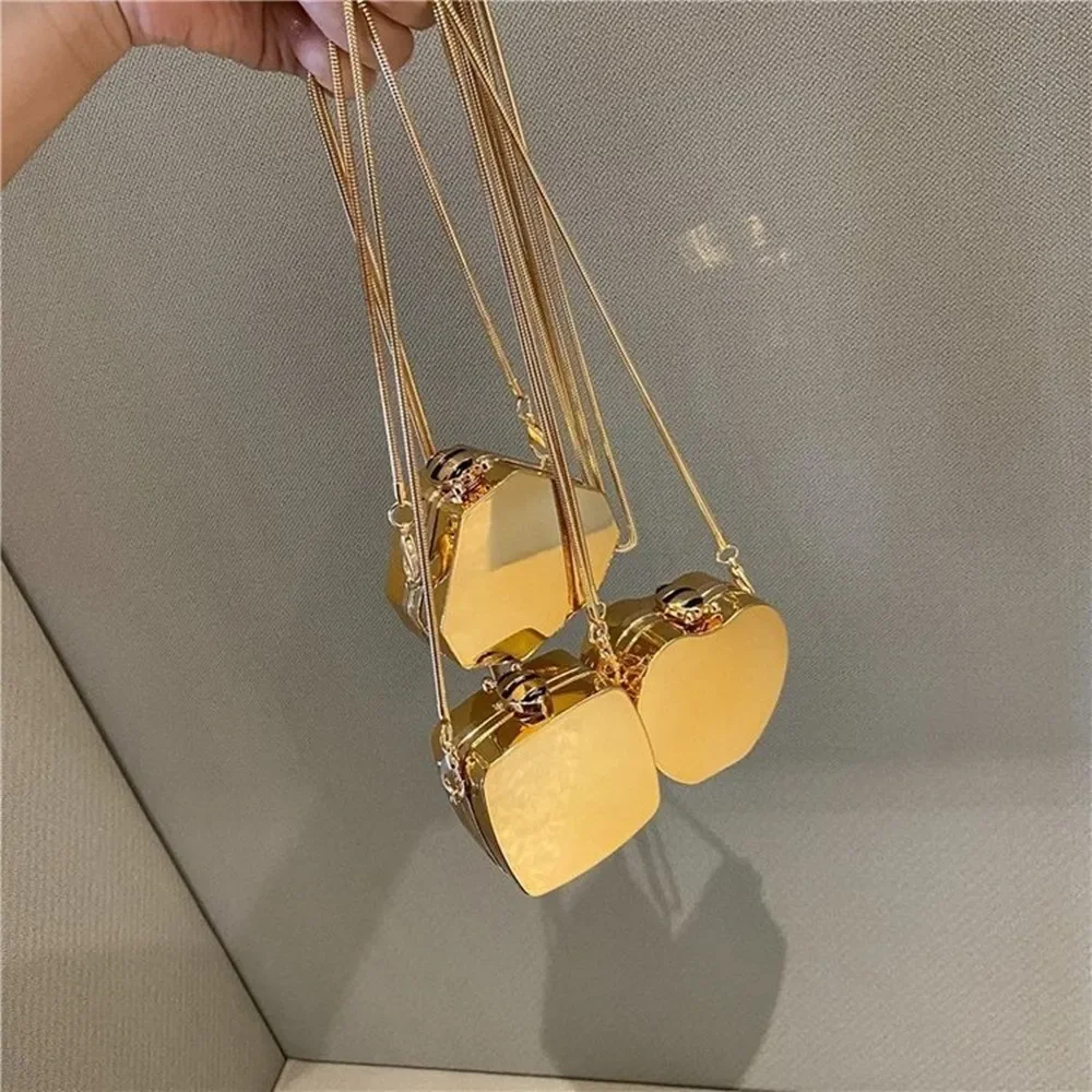 

Womens Bags Metal Fashion Mini Square Bags 2023 Glossy Acrylic Chain Shoulder Crossbody Bags Small Headphone Evening Bags