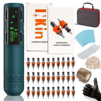 INKIN Tattoo Kit completo Batteria wireless Macchina per tatuaggi Penna Motore svizzero 32 pezzi Cartuccia in silicone morbido Aghi Principiante