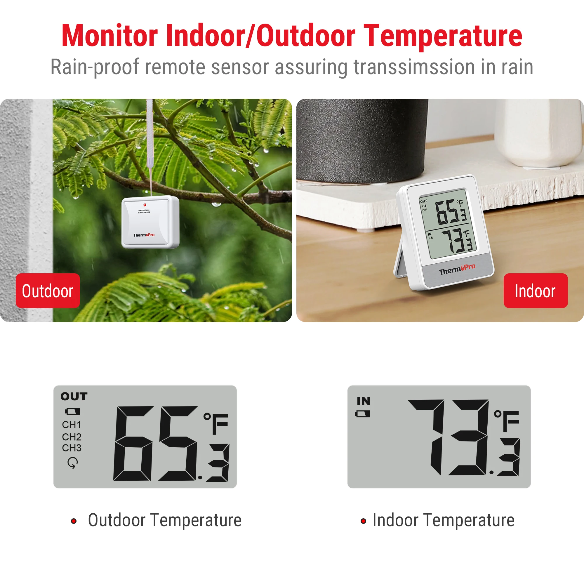 ThermoPro TP200B ThermoPro Indoor Outdoor Thermometer Wireless
