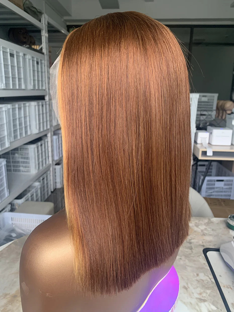 250 Density 4/27 Brown Blonde Color Lace Frontal Human Hair Wigs Raw Vietnamese Straight 13x4 Bob Human Hair Lace Front Wig