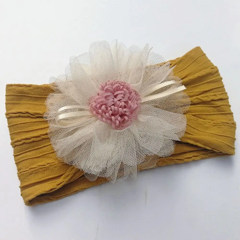 Soft Nylon Baby Girl Headband with Floral Mesh for Newborn Photography