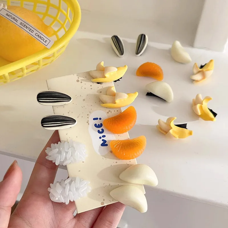 5pc 소녀를위한 귀여운 쌀 모양의 머리핀 카와이 시뮬레이션 음식 헤어 클립 크리 에이 티브 사이드 뱅스 클립 일본식 머리 장식 헤어 액세서리