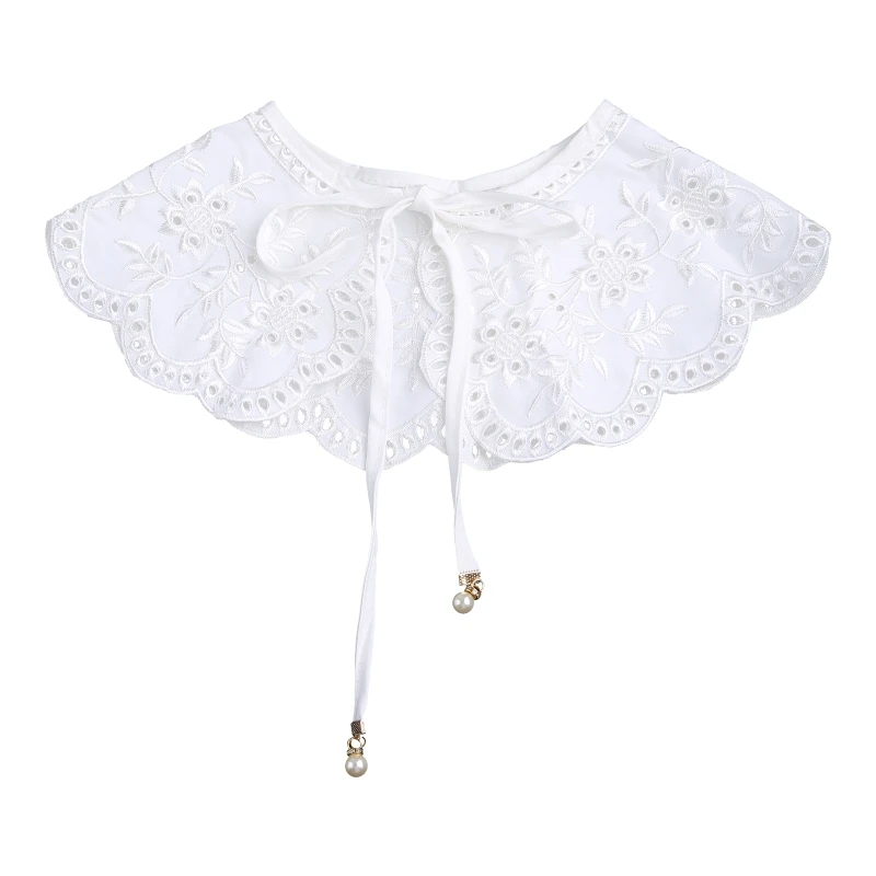 

White Shawl for Doll Fake Collar Hollow Embroidery Floral Necklace Lapel Half Sh