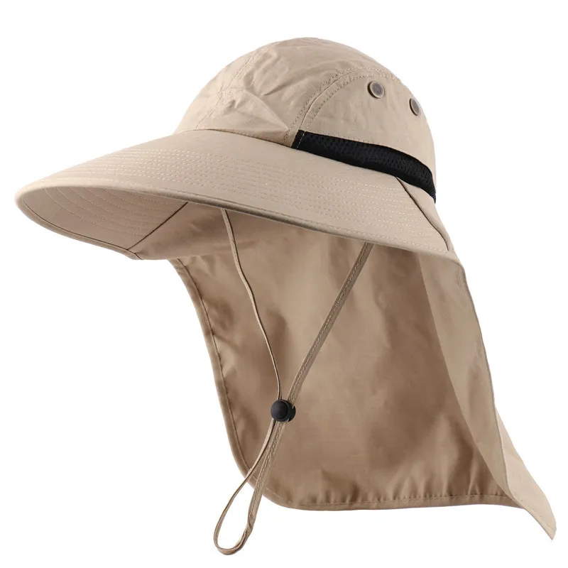 Summer Solid Color Sun Hat Men Women Bucket Hats Neck Flap Outdoor Anti-uv  Upf50+ Wide Brim Hiking Mesh Breathable Fishing Cap - Bucket Hats -  AliExpress