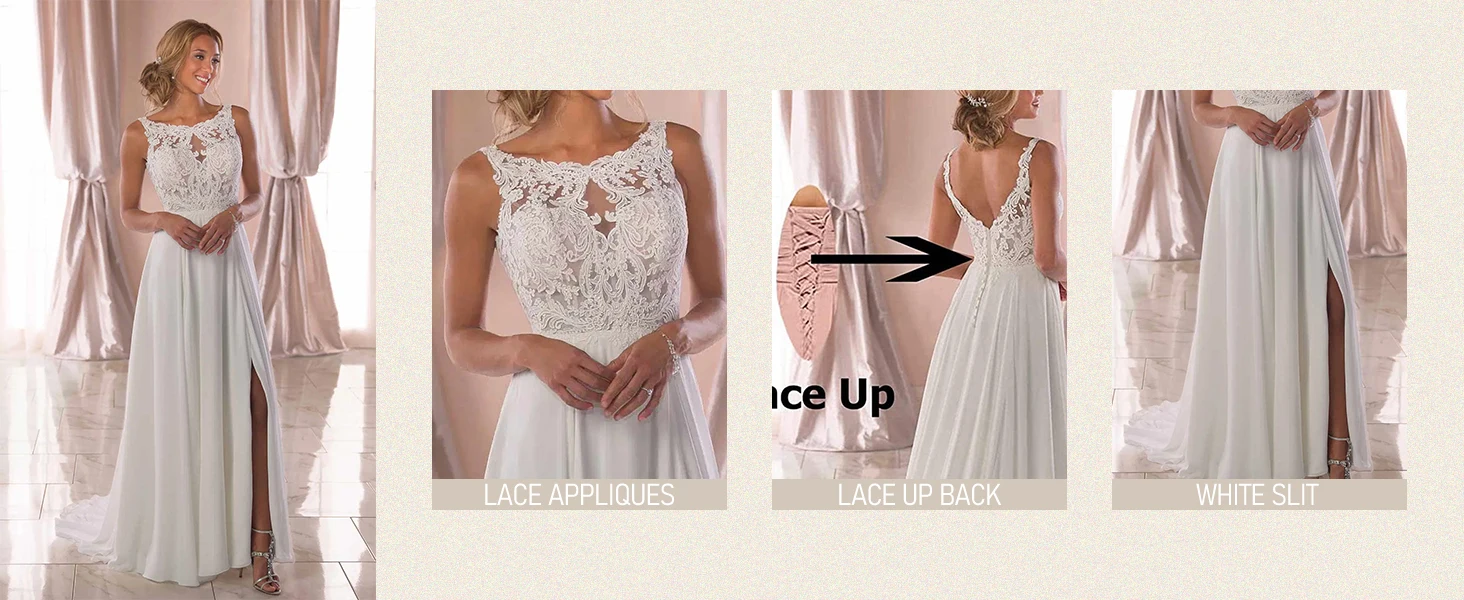 Vestidos de novia de playa con apliques de encaje de gasa para novia 2024, vestido de novia largo estilo bohemio con abertura en forma de A