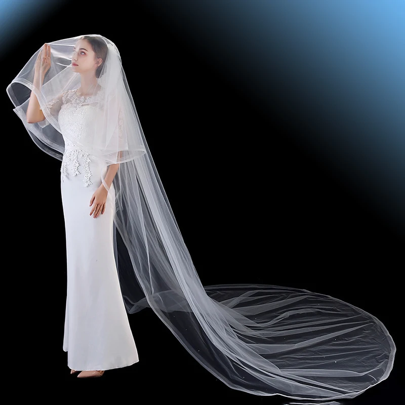 Two Tiers Simple Long Wedding Veil 2023 3 Meters White Ivory Bridal Veil with Comb Velo De Novia Voile De La Mariee Headpieces
