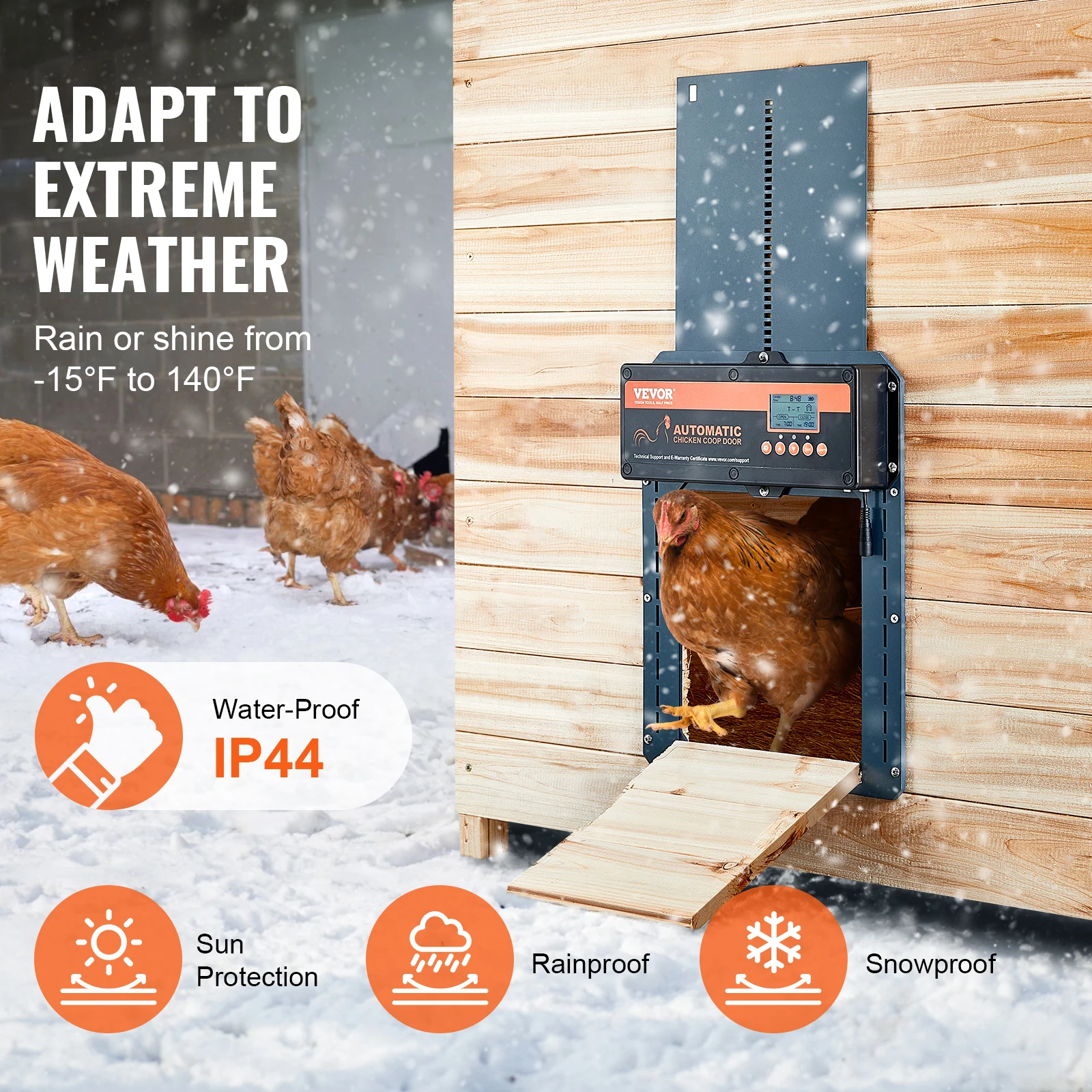 VEVOR Automatic Chicken Coop Door with Light Sensing Remote Control Auto Chicken Door Opener Chickens Supplies Battery Powered