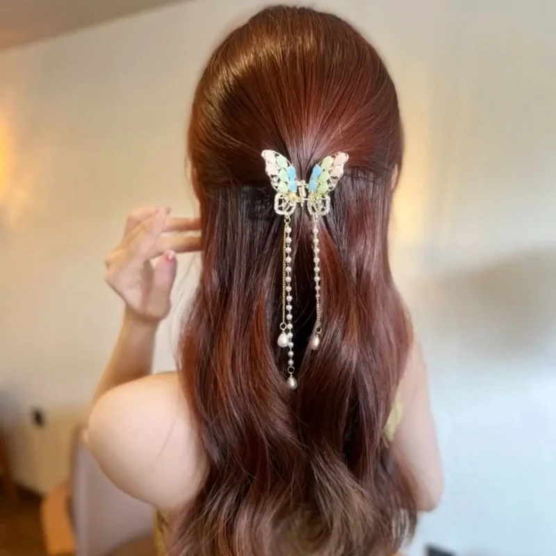 Exquisite Strass Haar Krallen Trendy Metall Schmetterling Haar Clips Perle Quaste Haar Krabben Hai Haarspangen Party Haar Zubehör – Detail 16