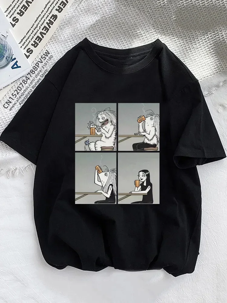 

Clothing Women's Short Sleeve Simple Casual Retro 90s Fashion Short Sleeve Summer Printing Fun Pattern Casual Black T-shirt.