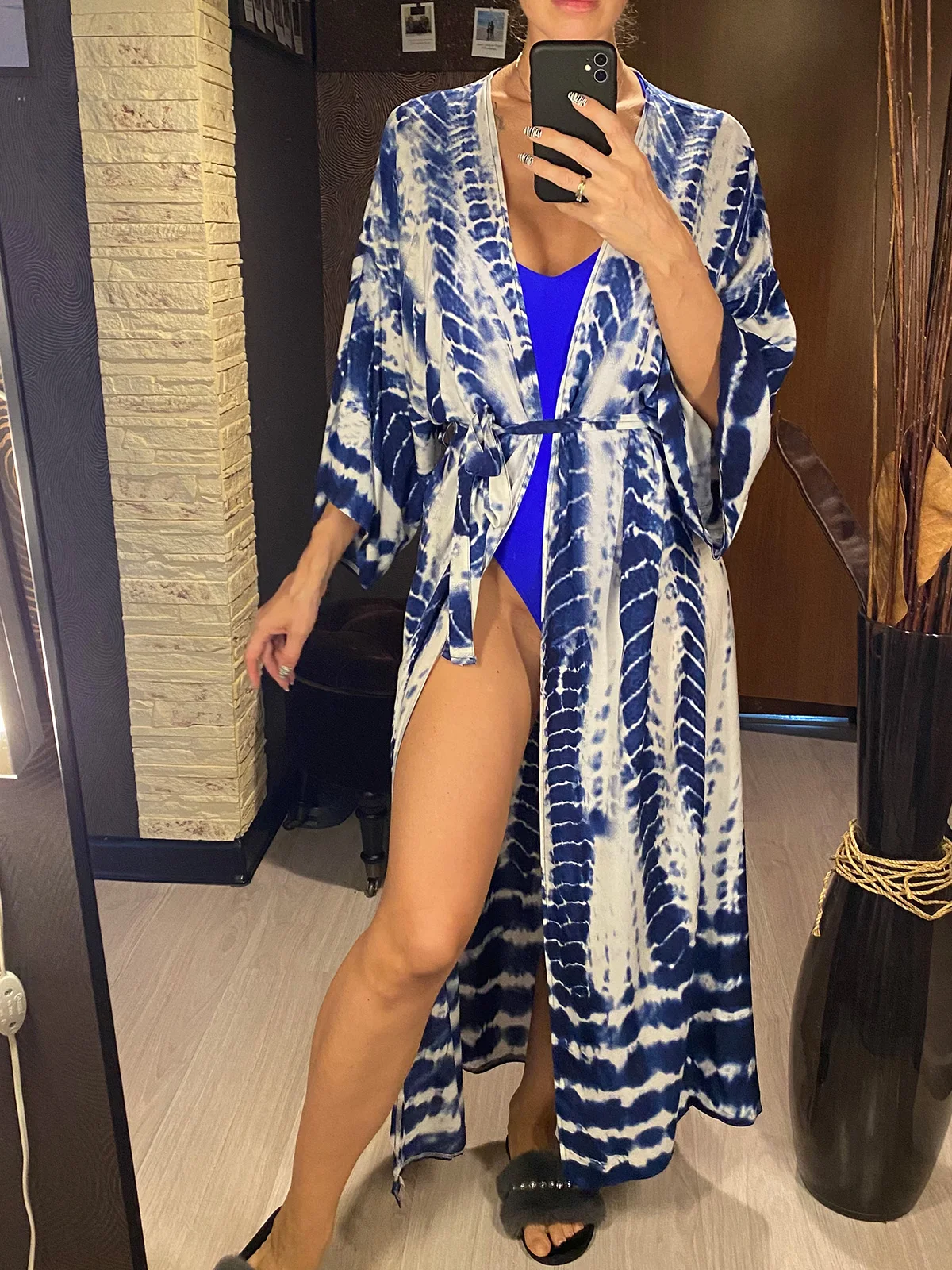 New 11 Colors Printed Long Sleeve With Belt Tunic Beach Cover Up Cover-ups Beach Dress Beach Wear Beachwear Female Women V4521 2