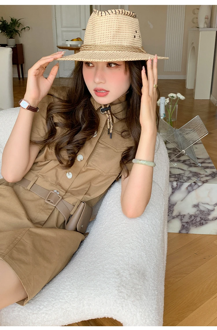 JMPRS Safari Style Slim Fit Dress Women Summer 2022 Vintage Khaki