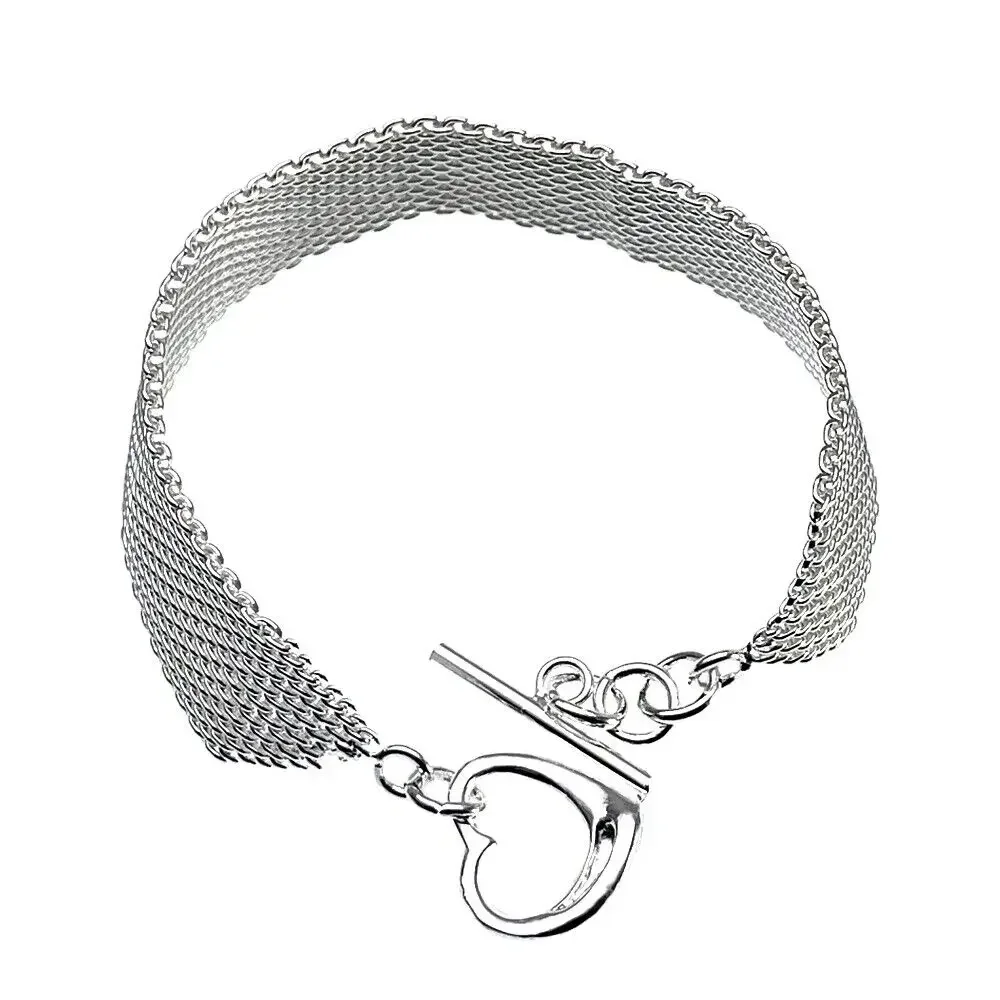 

Chuangcheng 925 Sterling Silver Thick Chain 8 Inch 20cm Hollow Mesh Geometric Tassel Jewelry Bracelet Chain