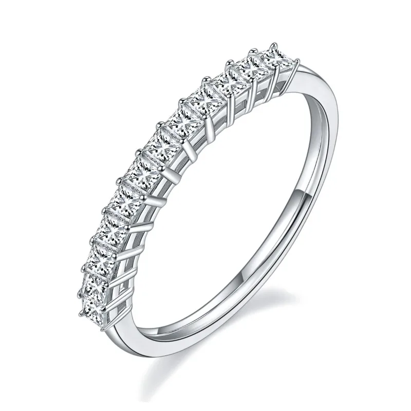 

1ct Princess Cut Moissanite Half Eternity Band Wedding Ring Women Girls 925 Sterling Silver Mosan Engagement Ring Pass Tester
