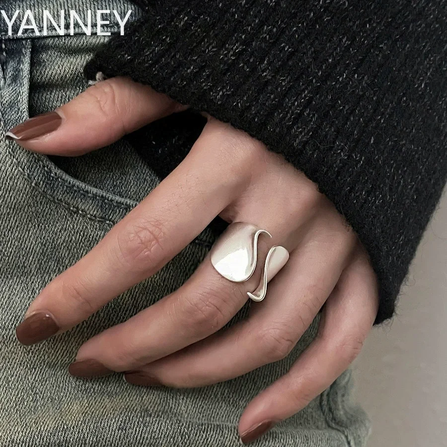 Anelli in argento sterling 925 Coppia di donne Minimalista fatto a mano Semplice Grande anello aperto Festa Prevenire l'allergia Gioielli Regali di festa - immagine 5