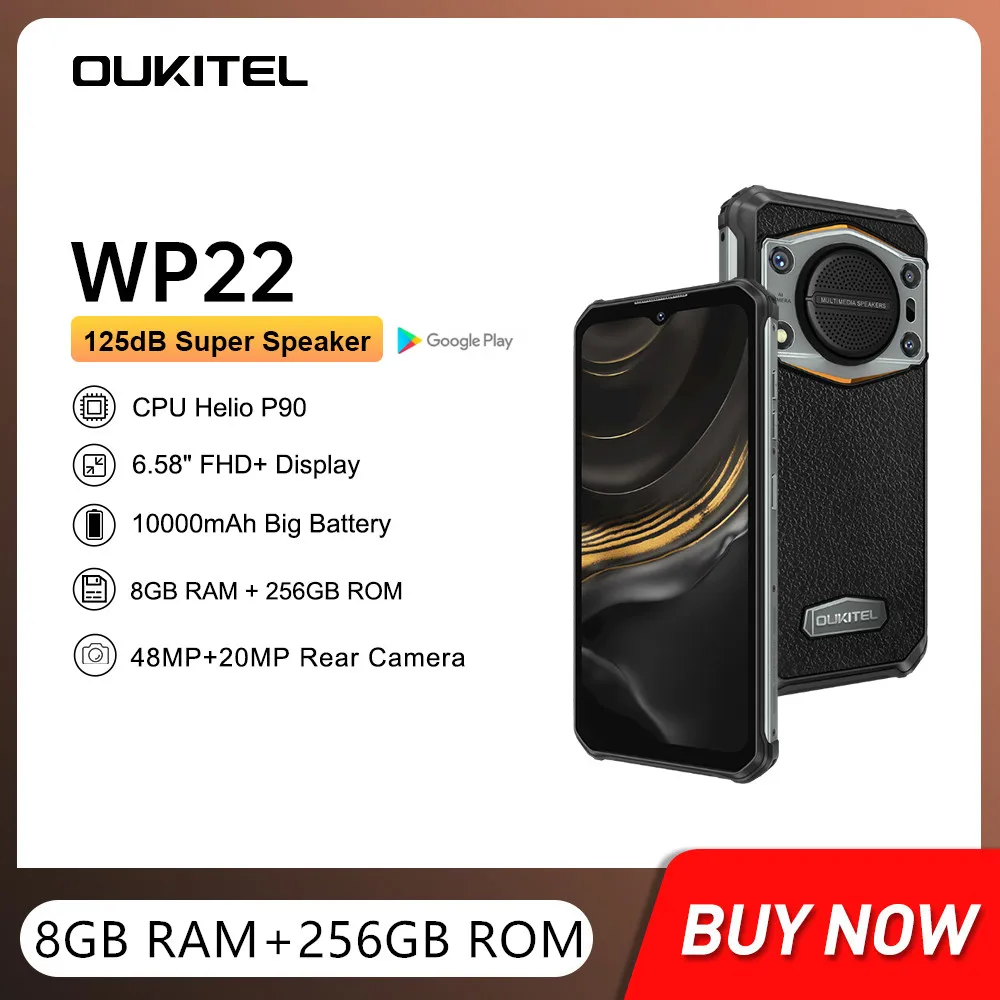 Oukitel WP22 Rugged Smartphones 8GB+256GB 6.58Inch FHD Display 10000mAh Battery Mobile Phone 48MP Camera Android 13.0 Cell Phone oukitel wp6 ip68 rugged waterproof smartphone mt6771t octa core 9v 2a 10000mah battery 48mp triple camera 6gb 128gb mobile phone