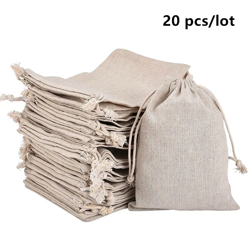 20PcsLotLinenCottonStorageBagswithDrawstringKitchenFoodHome
