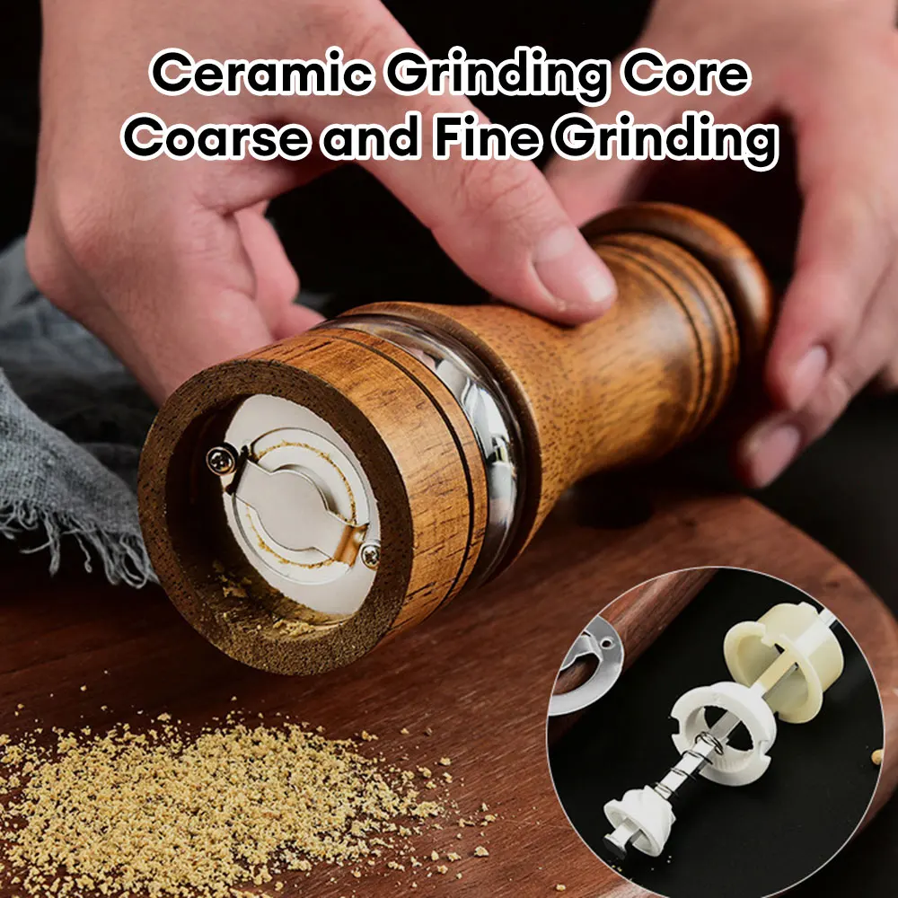 Wooden Pepper Grinder Manual Salt and Pepper Mills Seasoning Bottle Ceramic Core Solid Wood Spice Grinder Kitchen Gadget
