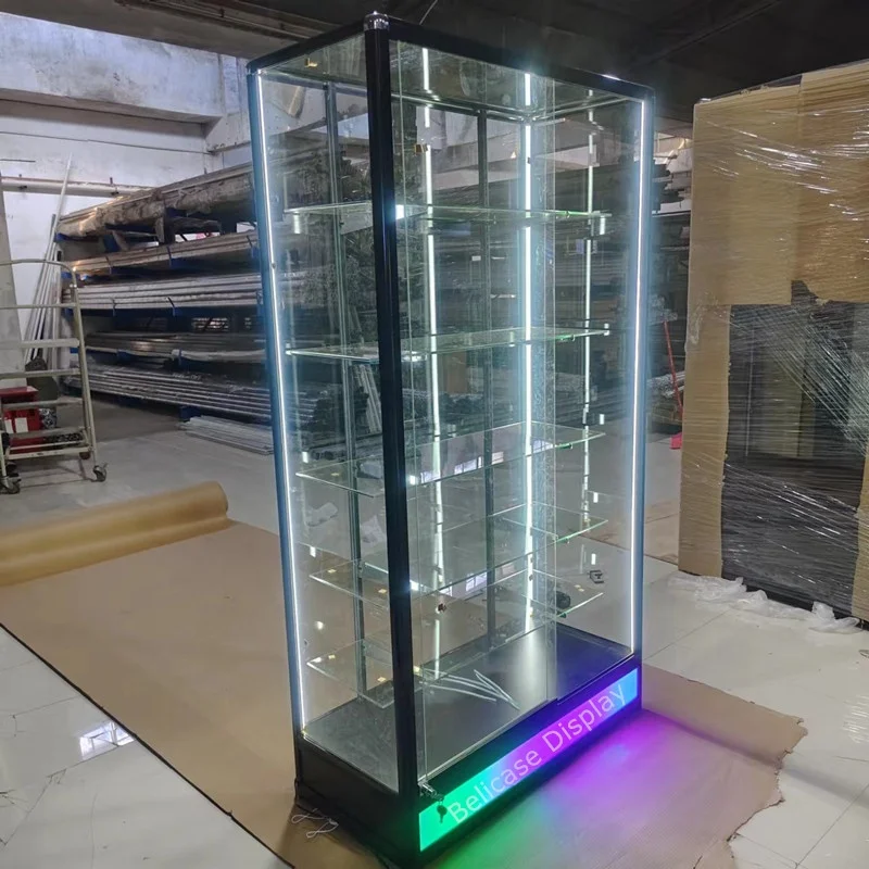 

Custom, aluminium frame cheap cheap glass display showcase cabinet LED light tempered glass display for product display
