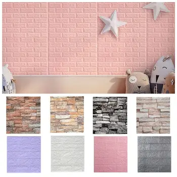 กันน้ํา 3D อิฐเลียนแบบสติ๊กเกอร์ติดผนัง DIY Retro Self-กาววอลล์เปเปอร์แผง Peel และ Stick น้ํามันสติกเกอร์ตกแต่ง 1