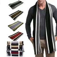 Casual Cashmere Men Striped Scarf Neck Warm Tassel Stole Winter Long Shawl Soft Thick Neck Wrap 2