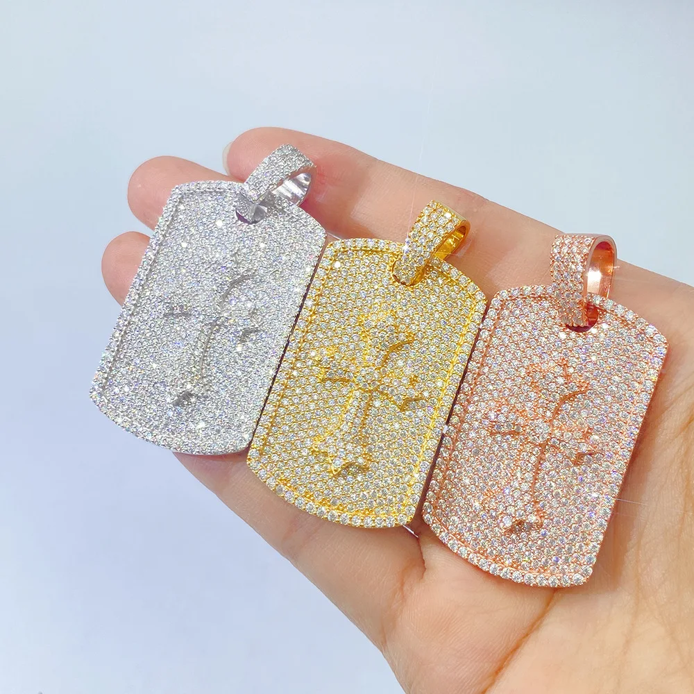 Square Tags Moissanite Pendant Necklaces For Men S925 Silver Real Diamond Necklace Women Jewelry Pass Tester With GRA 