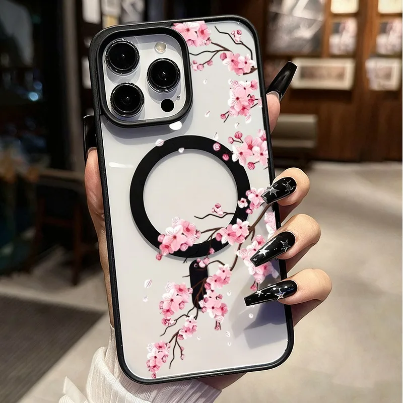 Frosted Pink Cherry Blossoms Magnetic Phone Case