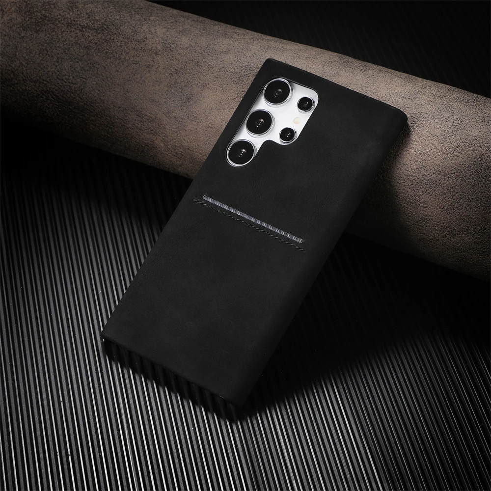 Retro Sheepskin Leather Card Slot Bumper Case with Matte Cover