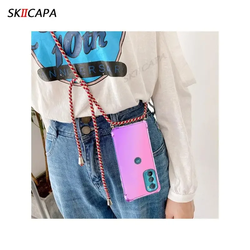 Gradient Silicone Shockproof Crossbody Necklace Phone Case