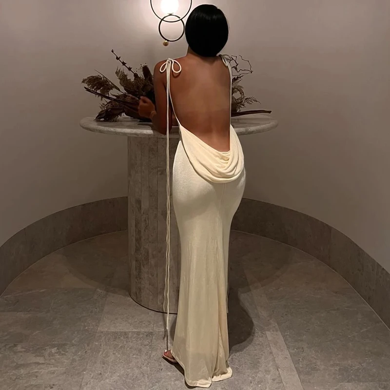 

White Backless Maxi Dress For Women Summer 2023 Spaghetti Strap Long Beach Dress Sundress Elegant Evening Party Dress