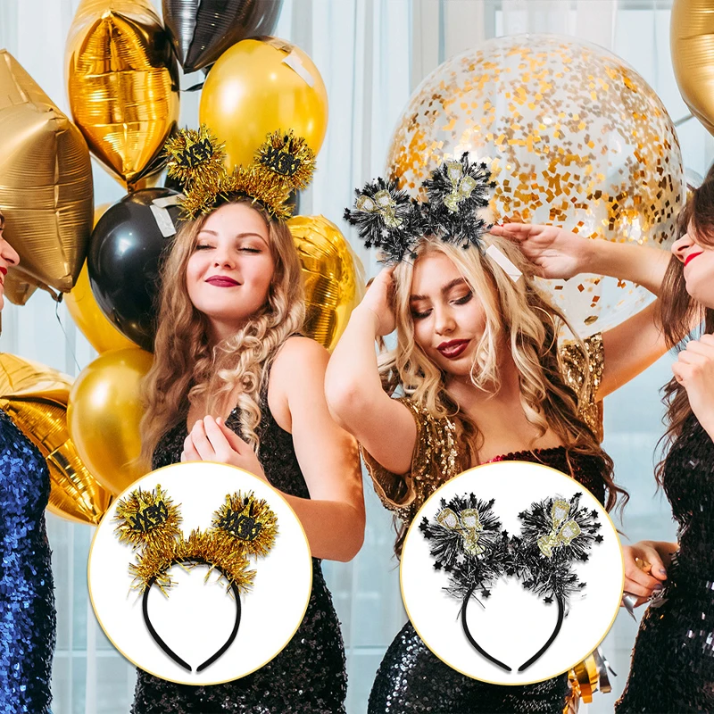 Hair Accessories Hair Headband Happy New Year's Headband Gold And Silver Color Party Sequins Star Glitter Hairbands