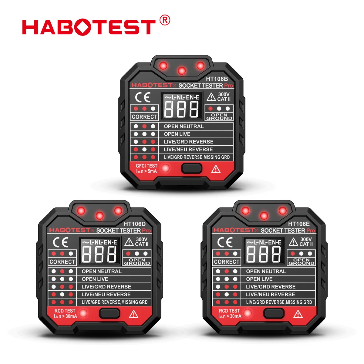 HABOTEST Socket Outlet Tester HT106, voltage detector electric circuit breaker finder ground zero line polarity phase check