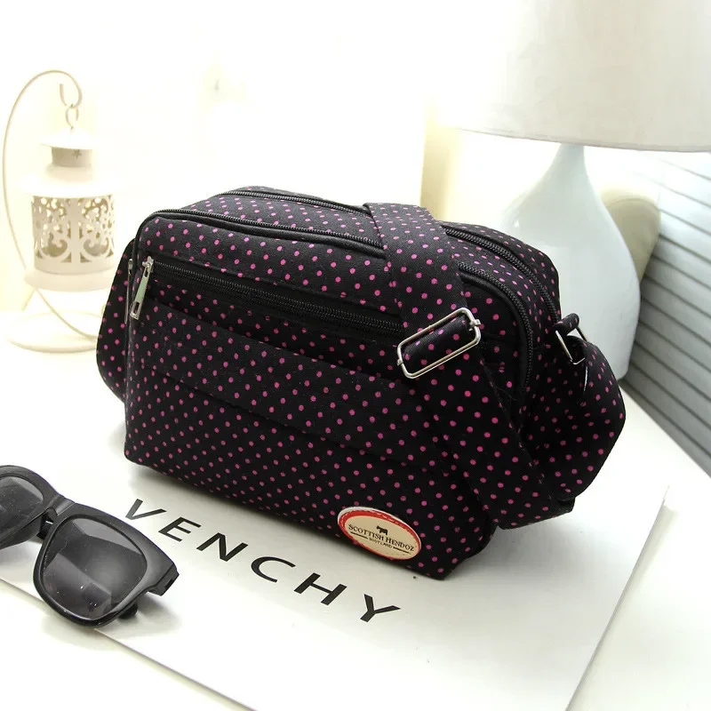 Mode Polka Dot Veelkleurige Bedrukte Canvas Crossbody Tas Voor Dames Trend Schouder Nylon Vrijetijdskoerierstassen