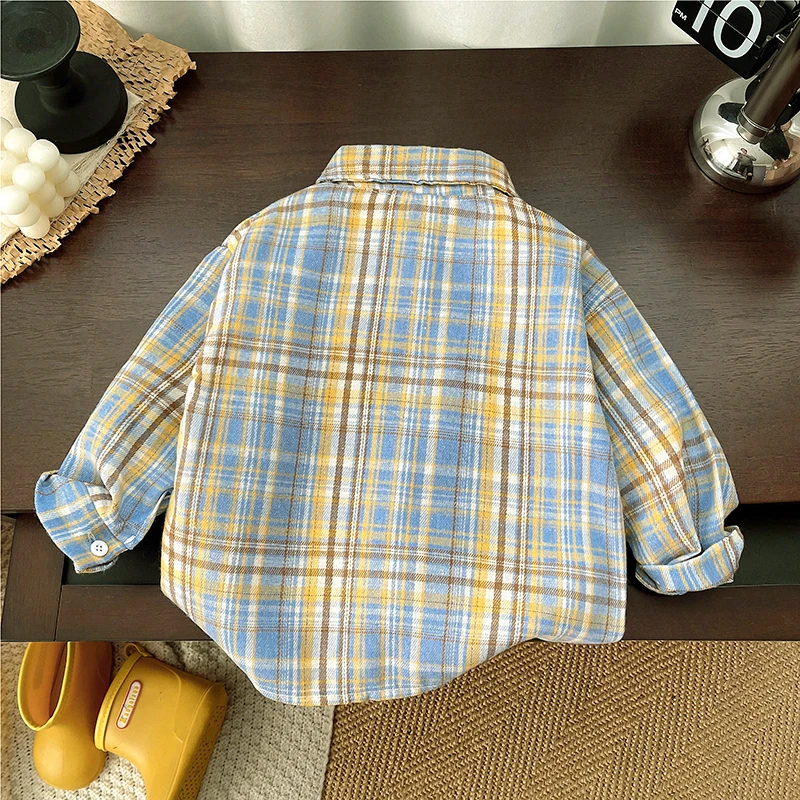 IENENS Toddler Baby Shirt Thin Clothes Spring Clothing Infant Boy Plaid Cotton Tops 1 2 3 4 Years Kids Long Sleeves Shirt