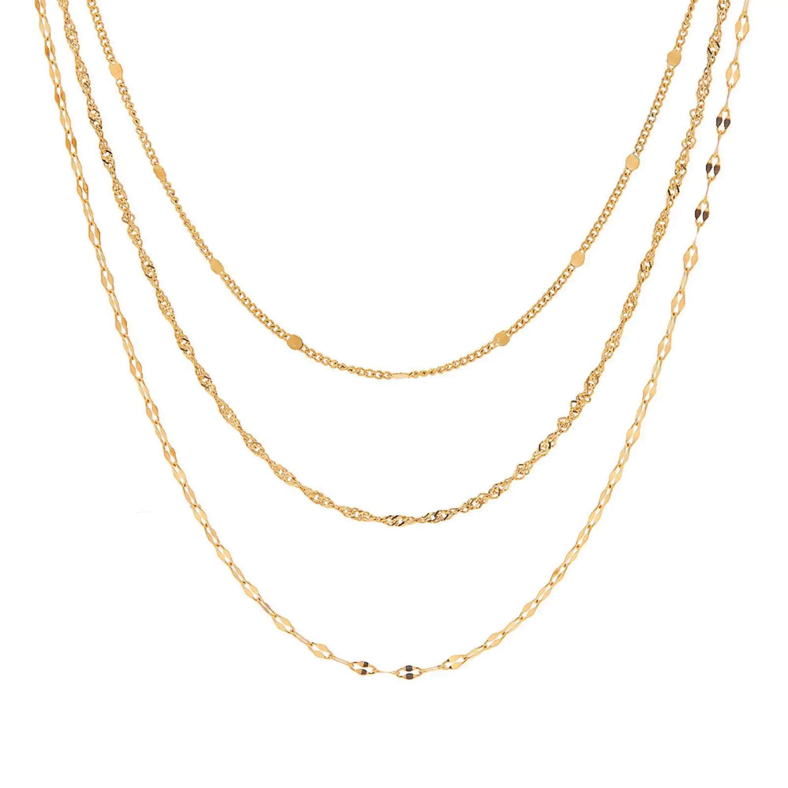 Modische vergoldete dreilagige Halskette für Damen und Herren, Edelstahl, Schmuck, Geschenke