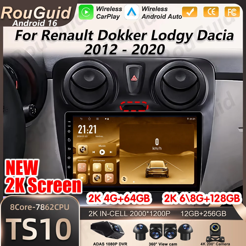 Radio para Auto con Carplay para Renault Dokker, Lodgy, Dacia 2012-2020, Reproductor Multimedia, GPS, Navegación, Unidad Principal, DSP, Bluetooth, Autoradio 5G 1