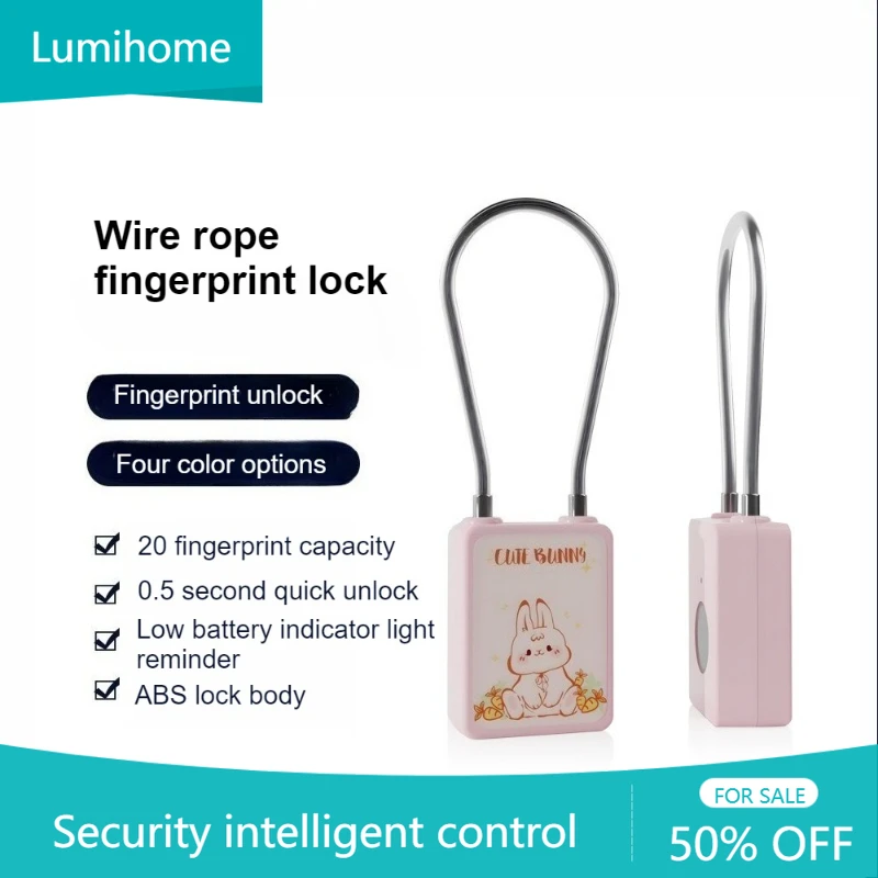 Tuya APP Smart Cartoon Padlock Fingerprint Unlock for Luggage Backpacks & School Bags Steel Cable Design