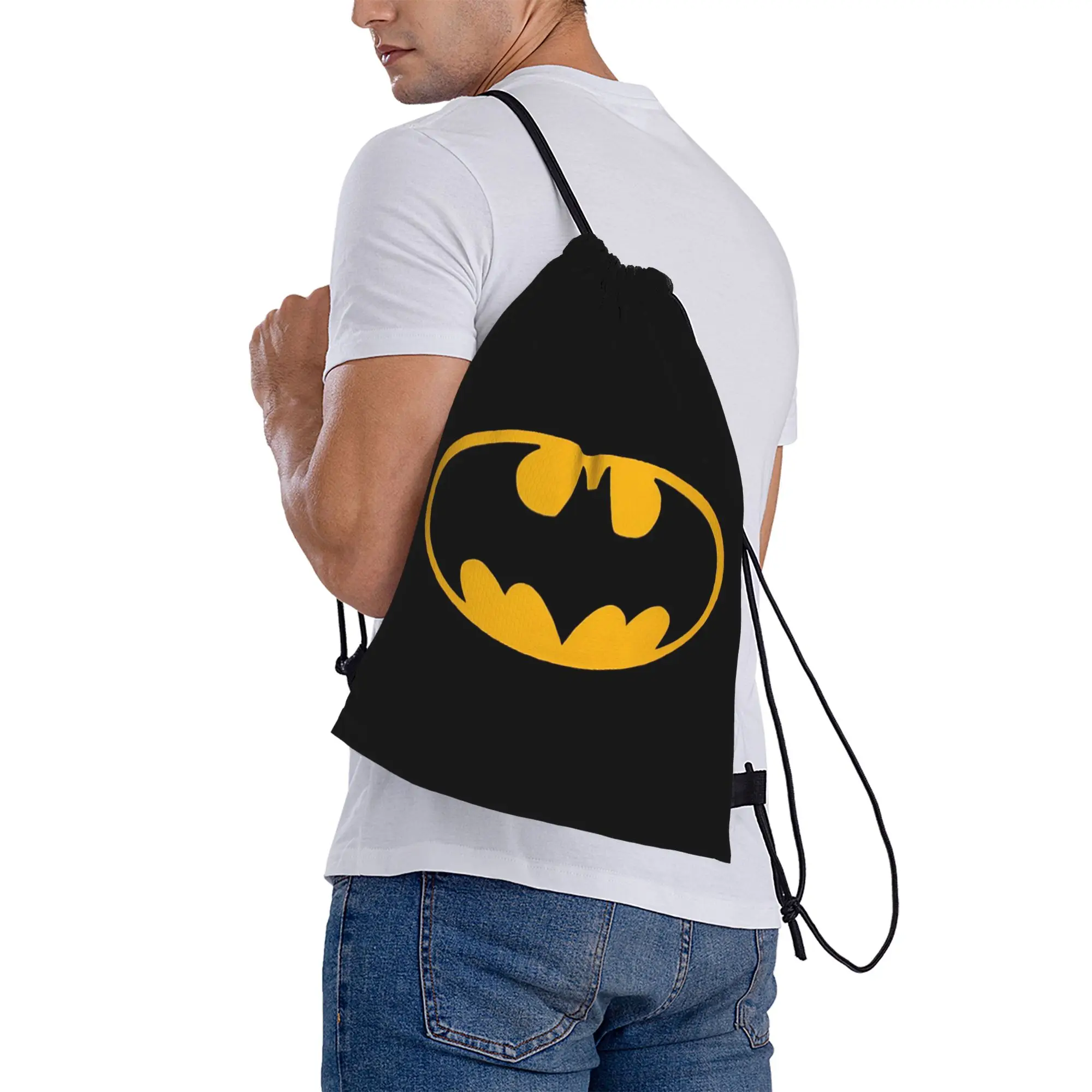 Iconic Batman Logo Drawstring Backpack - Water-Resistant Gym and Travel Sackpack