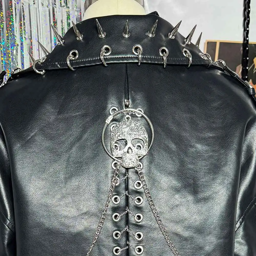 90s Gothic Y2K Vegan Leather Skull Studded Jacket Coat E-Girls DIY