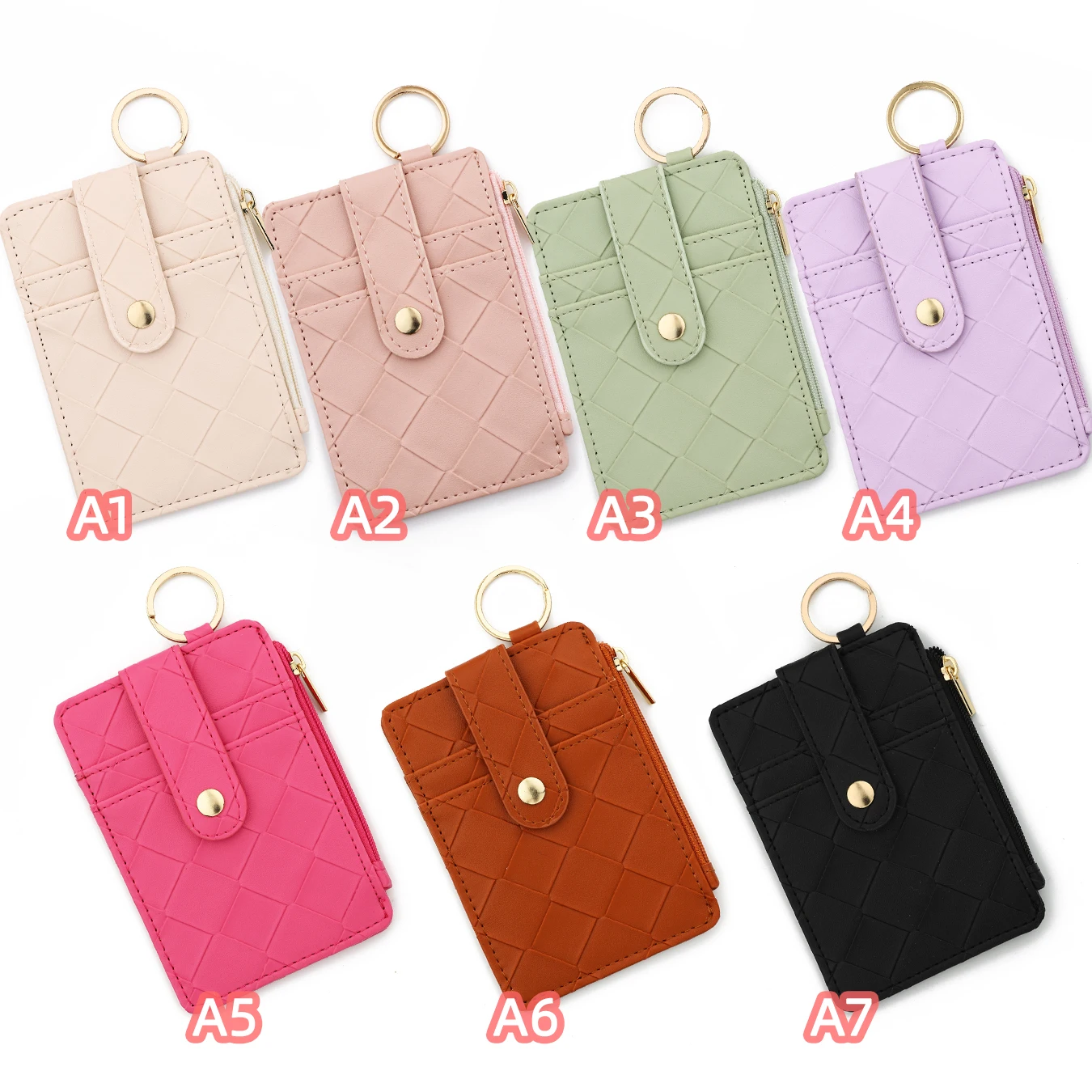 PU Leather ID Credit Card Holder Wallet with Wristlet Bangle Silicone Bead Tassel Card Holder Leather Keychain